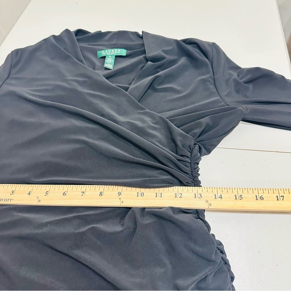 Lauren Ralph Lauren Black Matte Jersey Long Sleeve Faux Wrap Dress - Size 6 - Picture 10 of 12